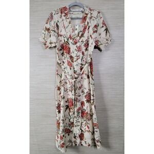 Anthropologie Pilcro Womens Dress 8 Floral Bird Print Midi Shirt Dress Linen
